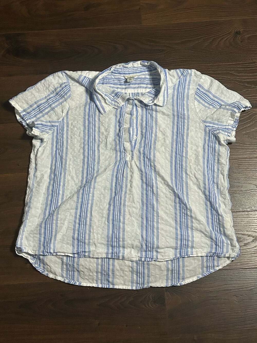 L.L. Bean Women's Short Sleeve Striped Linen Blend Popover Shirt